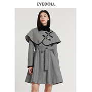 EYEDOLL商场同款23冬季通勤文艺收腰中长款斗篷毛呢大衣