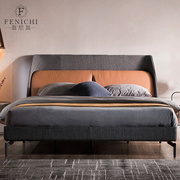 意式极简真皮布艺床1.5米1.8米双人床，主卧带软靠北欧风可拆洗软床