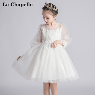 拉夏贝尔女童连衣裙夏季纯色，儿童洛丽塔礼服，洋气中大童公主裙