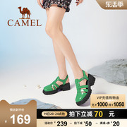 骆驼女鞋夏季休闲猪笼鞋罗马凉鞋女真皮厚底粗跟凉鞋女