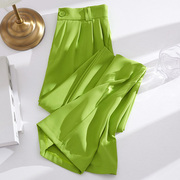 果绿色冰丝阔腿裤女夏季薄款高腰垂感宽松直筒休闲高级感西装裤子