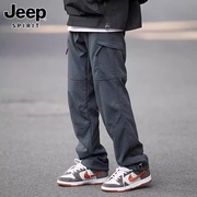 jeep吉普休闲裤男士夏季薄款宽松山系工装裤，多口袋机能长裤子男裤