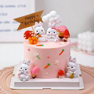 可爱兔子蛋糕装饰树脂摆件森系卡通儿童生日派对网红装扮蘑菇插件