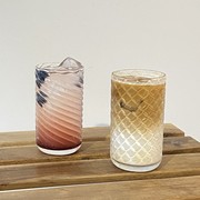 小众ins风冰美式拿铁咖啡杯设计款螺旋纹玻璃杯果汁饮料杯牛奶杯