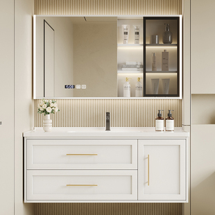 现代简约实木浴室柜陶瓷一体，盆卫生间洗漱台洗手池，洗脸面盆柜组合