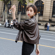 韩国咖啡色皮衣外套女春秋，款短款宽松2023高腰，韩版皮夹克洋气