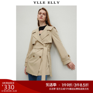 YLLE ELLY双排扣短裤风衣秋装纯色简约长袖海军领外套女