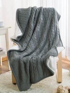 北欧冬季羊羔绒针织毯毛线保暖编织加绒盖毯纯棉加厚休闲毛毯被子