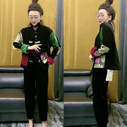 冬季国潮风丝绒撞色唐装棉服，外套女时尚，宽松休闲棉衣立领盘扣棉袄