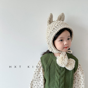 儿童针织帽秋冬季毛球系带超萌可爱护耳帽女童宝宝洋气保暖毛线帽