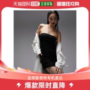 香港直邮潮奢topshop女士迷你抹胸，雪纺蕾丝衬底连衣裙(黑色)