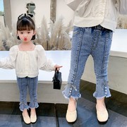 女宝宝微喇叭裤春秋，款韩版1-5岁女童，时髦软牛仔裤3小女孩洋气裤子