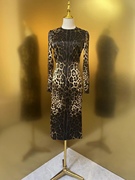 欧美时尚女神d家同款豹纹，16姆米桑蚕丝，收腰显瘦连衣裙高品质