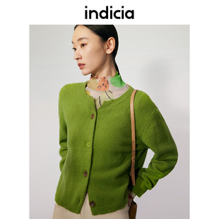 indicia羊毛衫针织开衫女绿色，毛衣外套春秋商场，同款标记女装