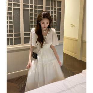 ZHUYIYI 2024夏季法式优雅气质白色收腰连衣裙女宽松显瘦长裙
