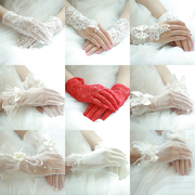短款蕾丝新娘手套红结婚影楼，拍照道具法式婚纱优雅唯美手套白色女