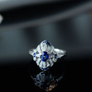 镀S925银仿蓝宝石群镶锆石白金戒指女款奢华时尚欧美