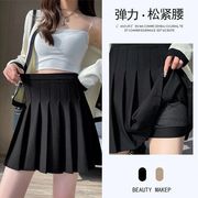 黑色百褶裙高个子春秋新款高腰松紧显瘦a字短裙显瘦包臀半身短裙