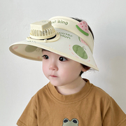 带风扇儿童帽子夏季遮阳男童防晒空顶帽大帽檐，户外凉帽女童太阳帽