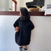 女童全羊毛双面绒大衣2023秋冬韩版童装，加厚保暖洋气宝宝毛呢外套