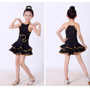 儿童拉丁舞裙春夏款短袖少儿练习服黑色连体裙舞蹈班练功服装女童