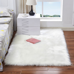 仿羊毛长毛地毯卧室床边家用加厚白色毛绒，地垫客厅茶几飘窗垫定制