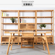 免漆茶桌椅组合老榆木，办公桌禅意简约书桌茶椅下门新中式书架