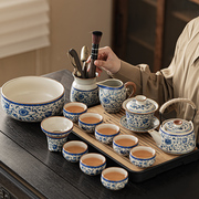 2024青花米黄汝窑功夫茶具套装家用轻奢高档陶瓷中式茶壶茶杯