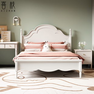 全实木儿童床公主床女孩，房1.35米床，白色现代美式单人床简约1.2m床