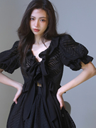 MXU复古夏装黑色小众设计感套装女高级感上衣半身裙两件套女装