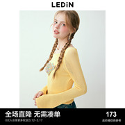 乐町彩纱针织罩衫，24年春季少女嫩黄色上衣镂空喇叭，袖宽松套衫