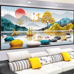 客厅装饰画3d立体墙，贴画自粘沙发背景墙简约轻奢大气，山水壁画贴纸
