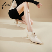fed法式高跟鞋秋季女鞋真皮细跟气质，裸靴尖头单鞋830-yab387