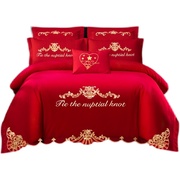 厂促大红色婚庆结婚四件套床上用品1.5m18米床单床裙床罩被套龙凤
