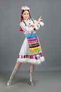 高档藏服白色藏族舞蹈演出服，女装少数民族服装短袖开场裙蒙古服舞