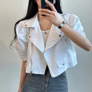 韩国chic夏季洋气短款夹克外套女宽松显瘦气质百搭短袖机车服上衣