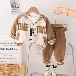 婴儿衣服秋季超洋气运动棒球，服长袖外套，三件套一周岁男童宝宝秋装