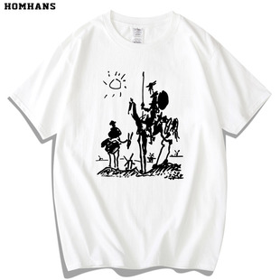毕加索抽象堂吉诃德插画t恤男女，短袖重磅纯棉夏装，宽松文艺个性潮