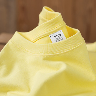 270g重磅不透圆领鸢尾黄短袖t恤男女纯棉纯色清新淡黄色夏季情侣