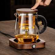 泡茶杯茶水分离胡桃木飘逸杯全玻璃内胆懒人茶具一键过滤简易茶壶