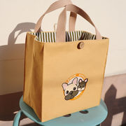 日式和风可爱饭盒袋便当包袋小身材大容量女帆布棉麻手提拎包の