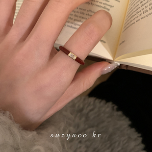 suzyacc kr超显白红色滴釉锆石戒指法式复古小众设计感食指戒指环