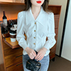 法式娃娃领修身显瘦白衬衫女长袖早秋外穿收腰上衣设计感小衫
