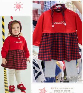 韩国秋季女童装时尚宝宝套裙春秋红色长袖T恤灰打底裤围巾3件套装