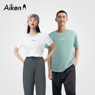 aiken/爱肯中性款冰感棉垂坠短T夏季百搭印花凉感舒适内搭潮流