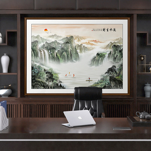 山水画办公室挂画老板办公桌壁柜背景，画靠山图风水壁画定制装饰画