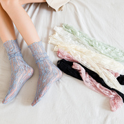 堆堆袜女蕾丝中筒袜春夏镂空公主风超薄ins潮网纱花边蕾丝袜子