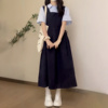 夏季女童连衣裙202412岁中大童日系，学院风背带裙蓝色衬衫套装