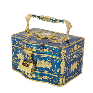 欧式公主三层首饰盒化妆镜，带锁珠宝盒饰品，戒指收纳盒手提箱