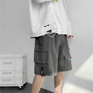 短裤男夏季口袋工装，外穿ins潮流韩版宽松直筒，青少年休闲五分裤子
